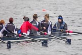 Intercollegiate Women's Race 2013: St John's College, Oxford, with 4 seat Samantha Rawlinson, 5 Hazel Shepherd, 6 Melissa Bailey, 7 Emma Lowe, stroke Hannah Evans and cox XYZ.