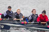 Intercollegiate Women's Race 2013: St John's College, Oxford, with 3 seat Saskia Greenhalgh, 4 Samantha Rawlinson, 5 Hazel Shepherd and 6 Melissa Bailey.