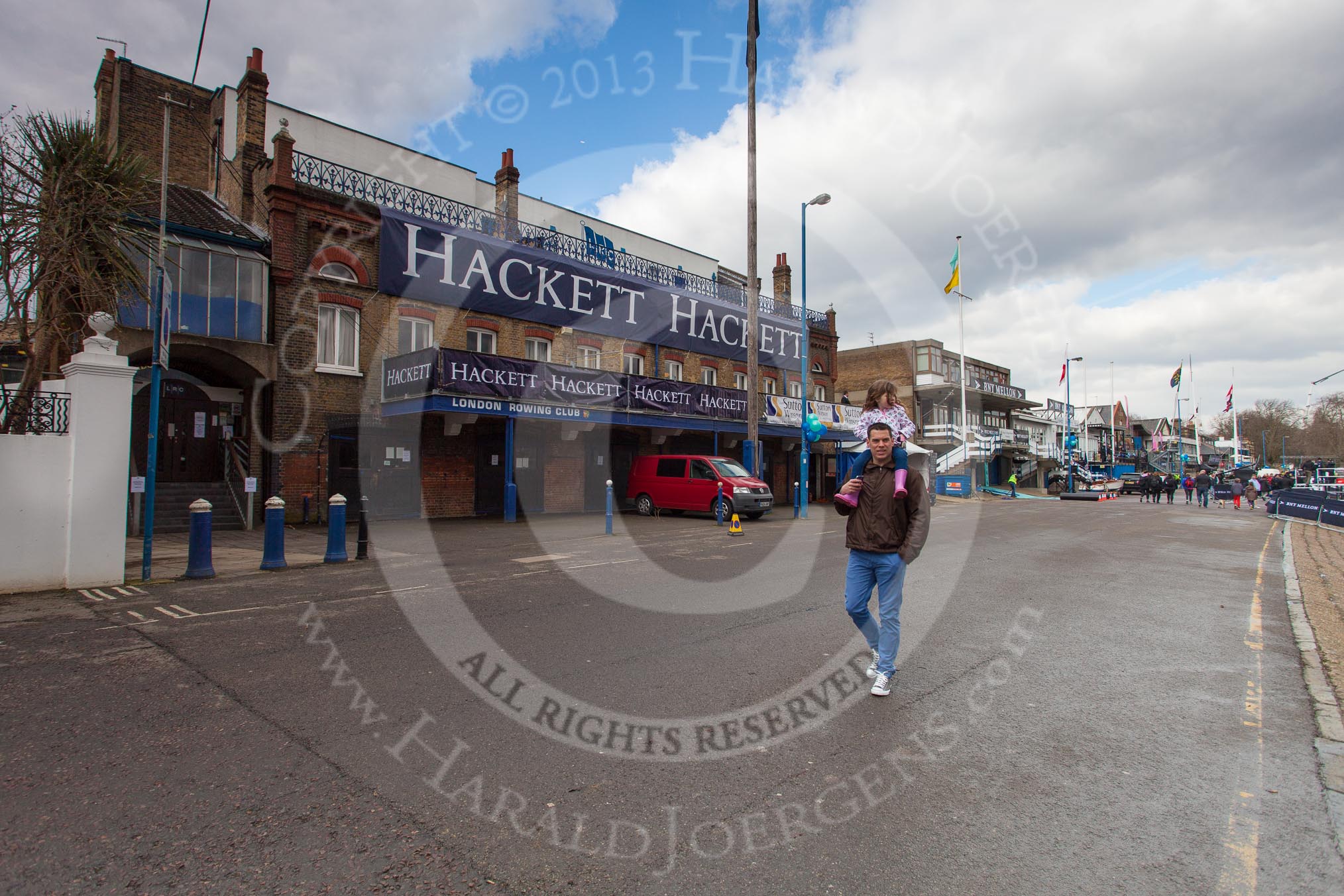 The Boat Race 2013: Putney Embankment, and the London Rowing Club building, hours before the start of the 2013 Boat Race..
Putney,
London SW15,

United Kingdom,
on 31 March 2013 at 11:13, image #10