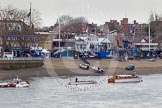 The Boat Race 2013: Boathouses at Putney Embankment, hours before the start of the 2013 Boat Race. On the left, with the light blue "red carpet" in front, King's College School boathouse, used by Cambridge during Tideway Week..
Putney,
London SW15,

United Kingdom,
on 31 March 2013 at 11:34, image #25