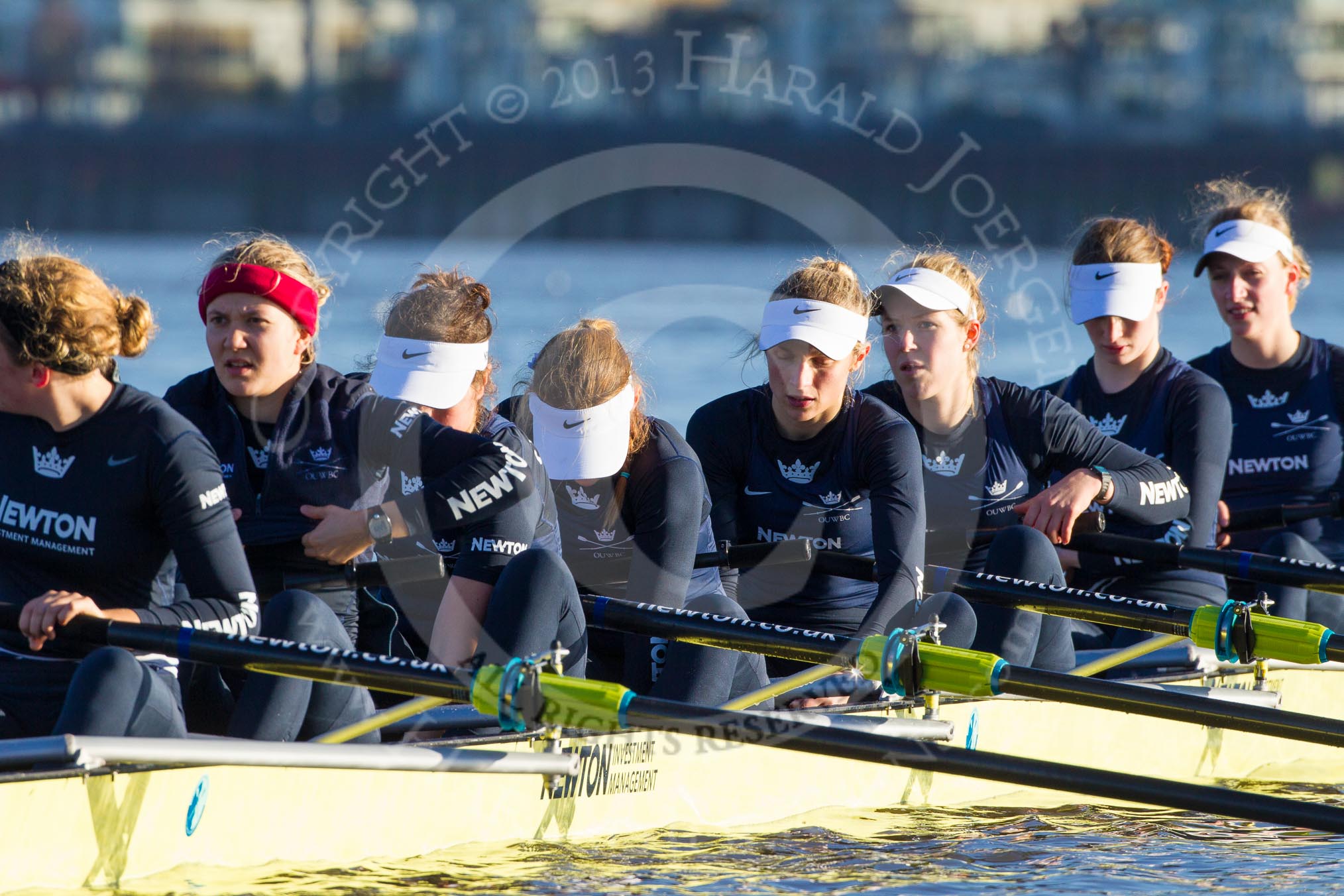 The Boat Race season 2014 - Women's Trial VIIIs (OUWBC, Oxford): Boudicca: Stroke Anastasia Chitty, 7 Maxie Scheske, 6 Lauren Kedar, 5 Nadine Graedel Iberg, 4 Hannah Roberts, 3 Clare Jamison, 2 Dora Amos, Bow Merel Lefferts..
River Thames between Putney Bridge and Mortlake,
London SW15,

United Kingdom,
on 19 December 2013 at 12:30, image #7