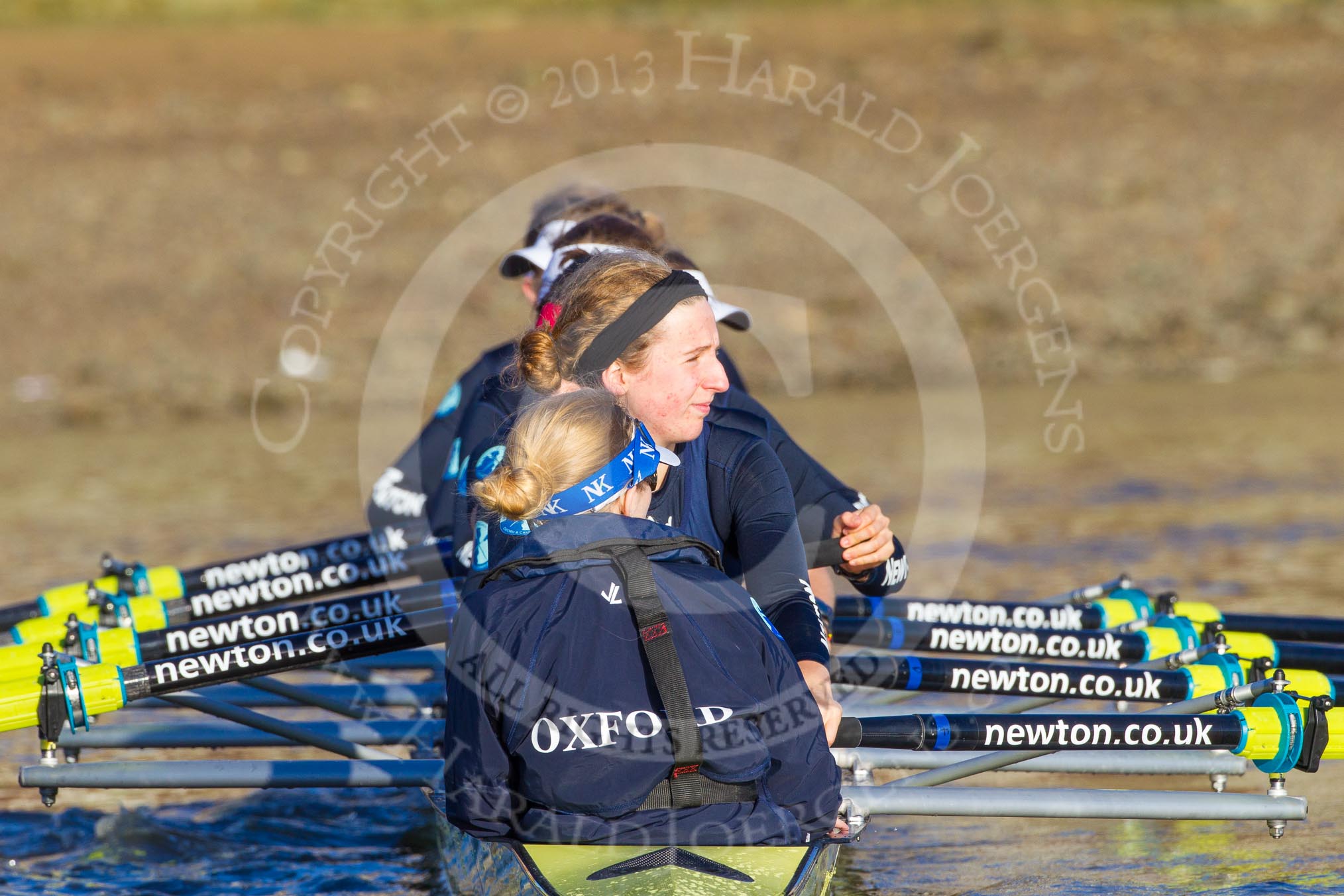 The Boat Race season 2014 - Women's Trial VIIIs (OUWBC, Oxford): Boudicca: Cox Erin Wysocki-Jones, Stroke Anastasia Chitty..
River Thames between Putney Bridge and Mortlake,
London SW15,

United Kingdom,
on 19 December 2013 at 12:37, image #39