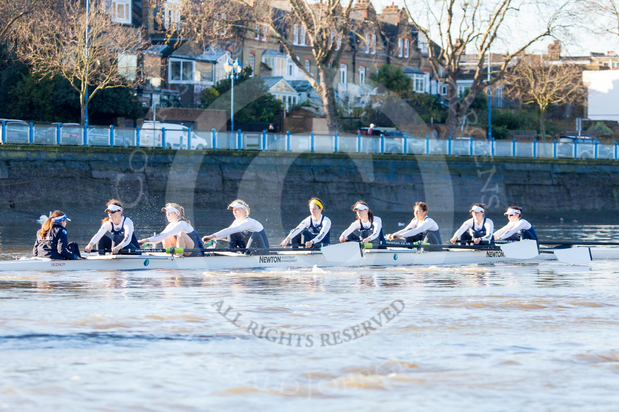 The Boat Race season 2014 - Women's Trial VIIIs (OUWBC, Oxford): Cleopatra: Cox Olivia Cleary, Stroke Laura Savarese, 7 Amber de Vere, 6 Elo Luik, 5 Harriet Keane, 4 Hannah Ledbury, 3 Isabelle Evans, 2 Chloe Farrar., Bow Elizabeth Fenje..
River Thames between Putney Bridge and Mortlake,
London SW15,

United Kingdom,
on 19 December 2013 at 12:42, image #60