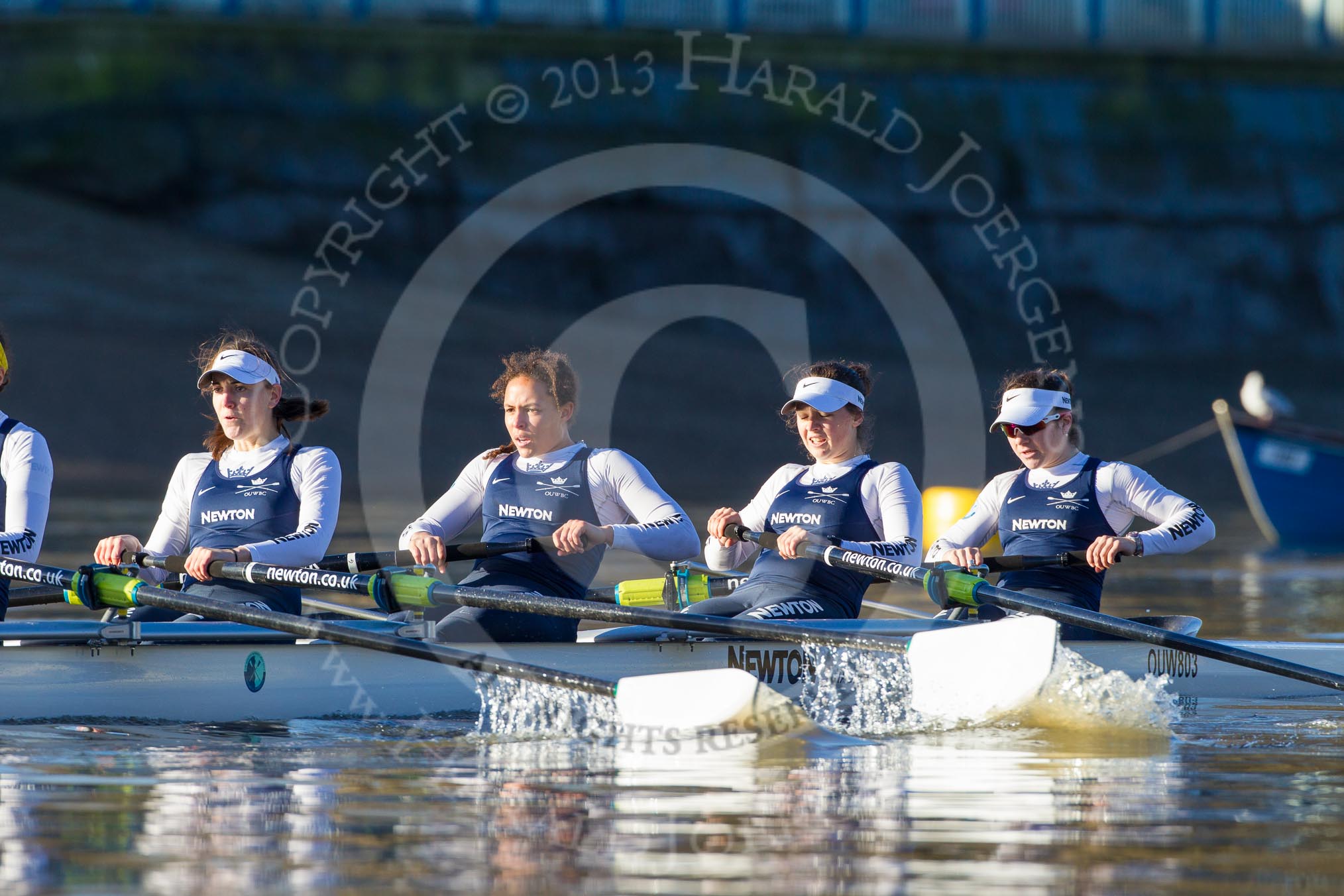 The Boat Race season 2014 - Women's Trial VIIIs (OUWBC, Oxford): Cleopatra: 4 Hannah Ledbury, 3 Isabelle Evans, 2 Chloe Farrar, Bow Elizabeth Fenje..
River Thames between Putney Bridge and Mortlake,
London SW15,

United Kingdom,
on 19 December 2013 at 12:43, image #70