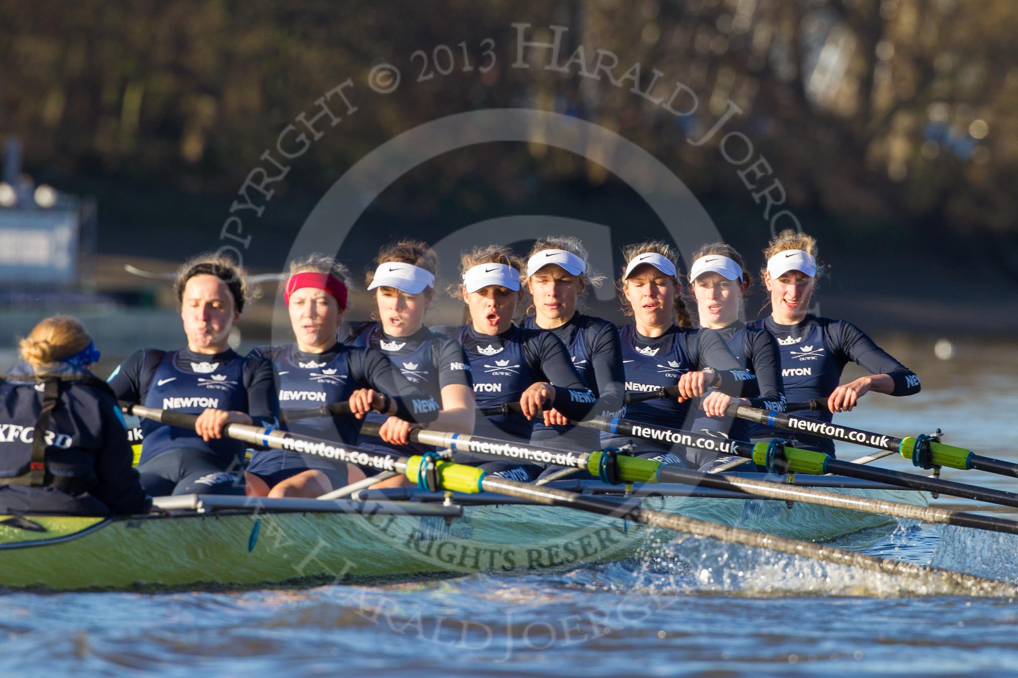 The Boat Race season 2014 - Women's Trial VIIIs (OUWBC, Oxford): Boudicca: Cox Erin Wysocki-Jones, Stroke Anastasia Chitty, 7 Maxie Scheske, 6 Lauren Kedar, 5 Nadine Graedel Iberg, 4 Hannah Roberts, 3 Clare Jamison, 2 Dora Amos, Bow Merel Lefferts..
River Thames between Putney Bridge and Mortlake,
London SW15,

United Kingdom,
on 19 December 2013 at 12:43, image #72