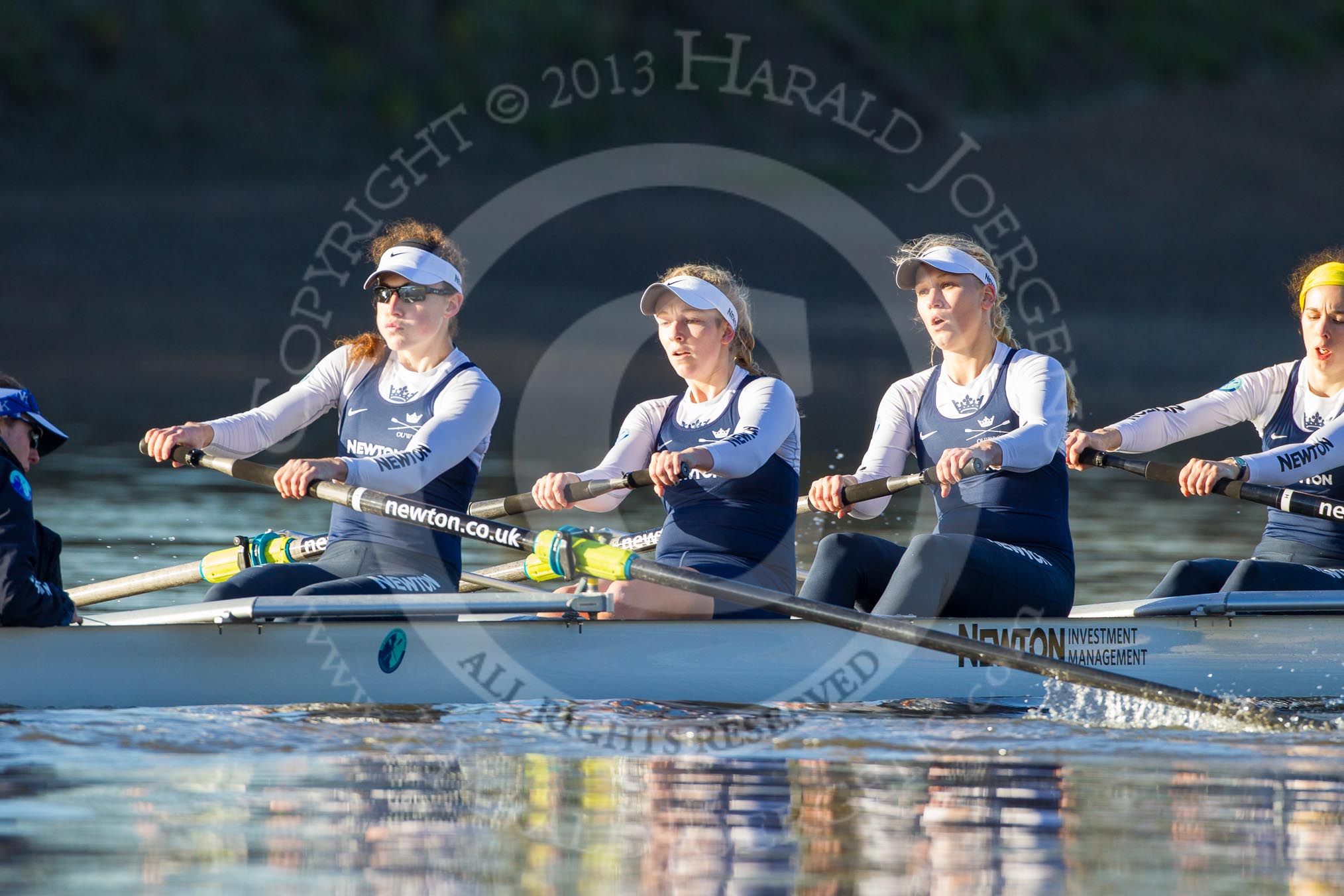 The Boat Race season 2014 - Women's Trial VIIIs (OUWBC, Oxford): Cleopatra: Cox Olivia Cleary, Stroke Laura Savarese, 7 Amber de Vere, 6 Elo Luik, 5 Harriet Keane..
River Thames between Putney Bridge and Mortlake,
London SW15,

United Kingdom,
on 19 December 2013 at 12:44, image #76