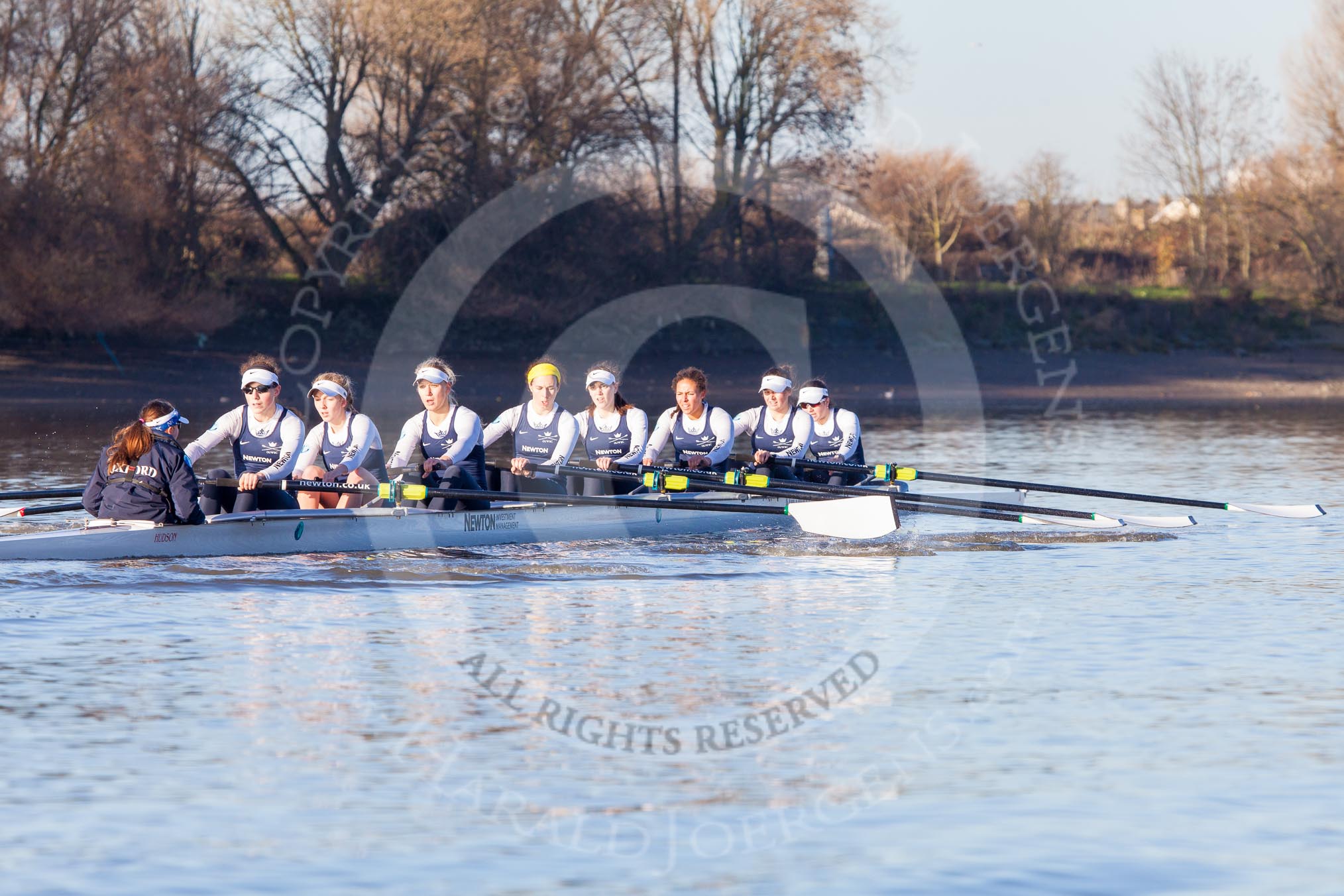 The Boat Race season 2014 - Women's Trial VIIIs (OUWBC, Oxford): Cleopatra: Cox Olivia Cleary, Stroke Laura Savarese, 7 Amber de Vere, 6 Elo Luik, 5 Harriet Keane, 4 Hannah Ledbury, 3 Isabelle Evans, 2 Chloe Farrar., Bow Elizabeth Fenje..
River Thames between Putney Bridge and Mortlake,
London SW15,

United Kingdom,
on 19 December 2013 at 12:45, image #84