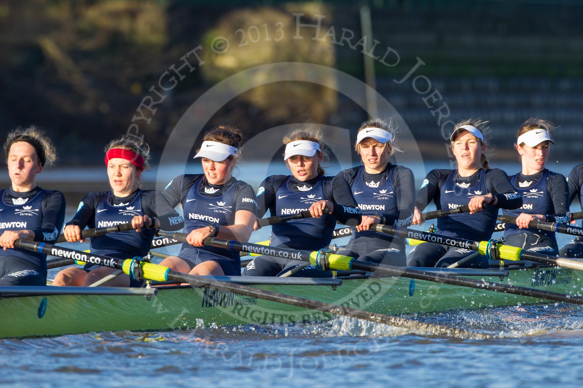 The Boat Race season 2014 - Women's Trial VIIIs (OUWBC, Oxford): Boudicca:  Stroke Anastasia Chitty, 7 Maxie Scheske, 6 Lauren Kedar, 5 Nadine Graedel Iberg, 4 Hannah Roberts, 3 Clare Jamison, 2 Dora Amos..
River Thames between Putney Bridge and Mortlake,
London SW15,

United Kingdom,
on 19 December 2013 at 12:48, image #102