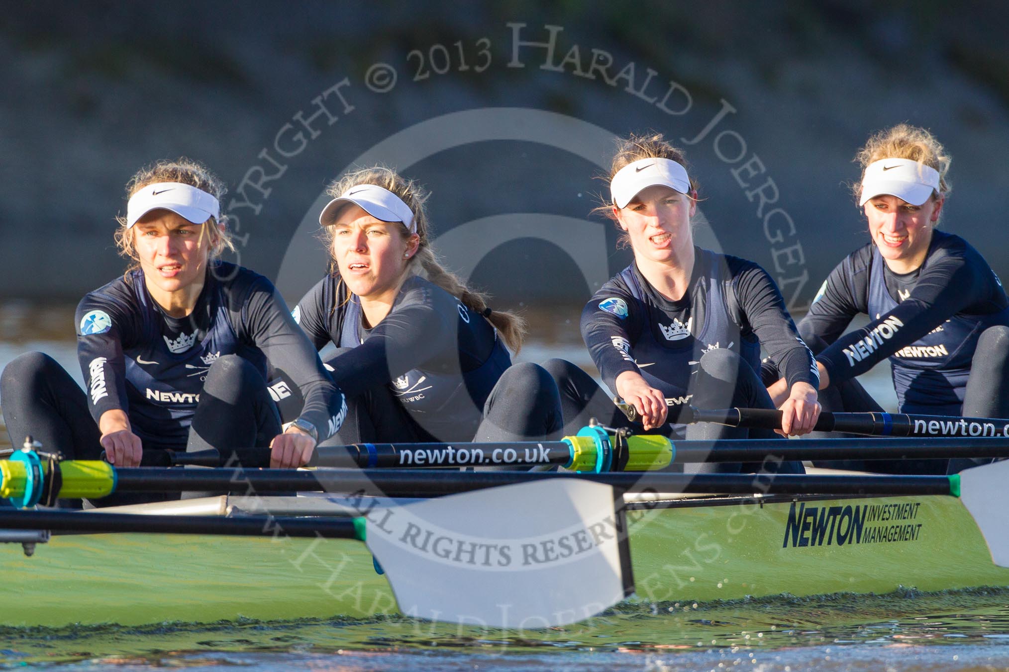 The Boat Race season 2014 - Women's Trial VIIIs (OUWBC, Oxford): Boudicca:  4 Hannah Roberts, 3 Clare Jamison, 2 Dora Amos, Bow Merel Lefferts..
River Thames between Putney Bridge and Mortlake,
London SW15,

United Kingdom,
on 19 December 2013 at 12:49, image #113