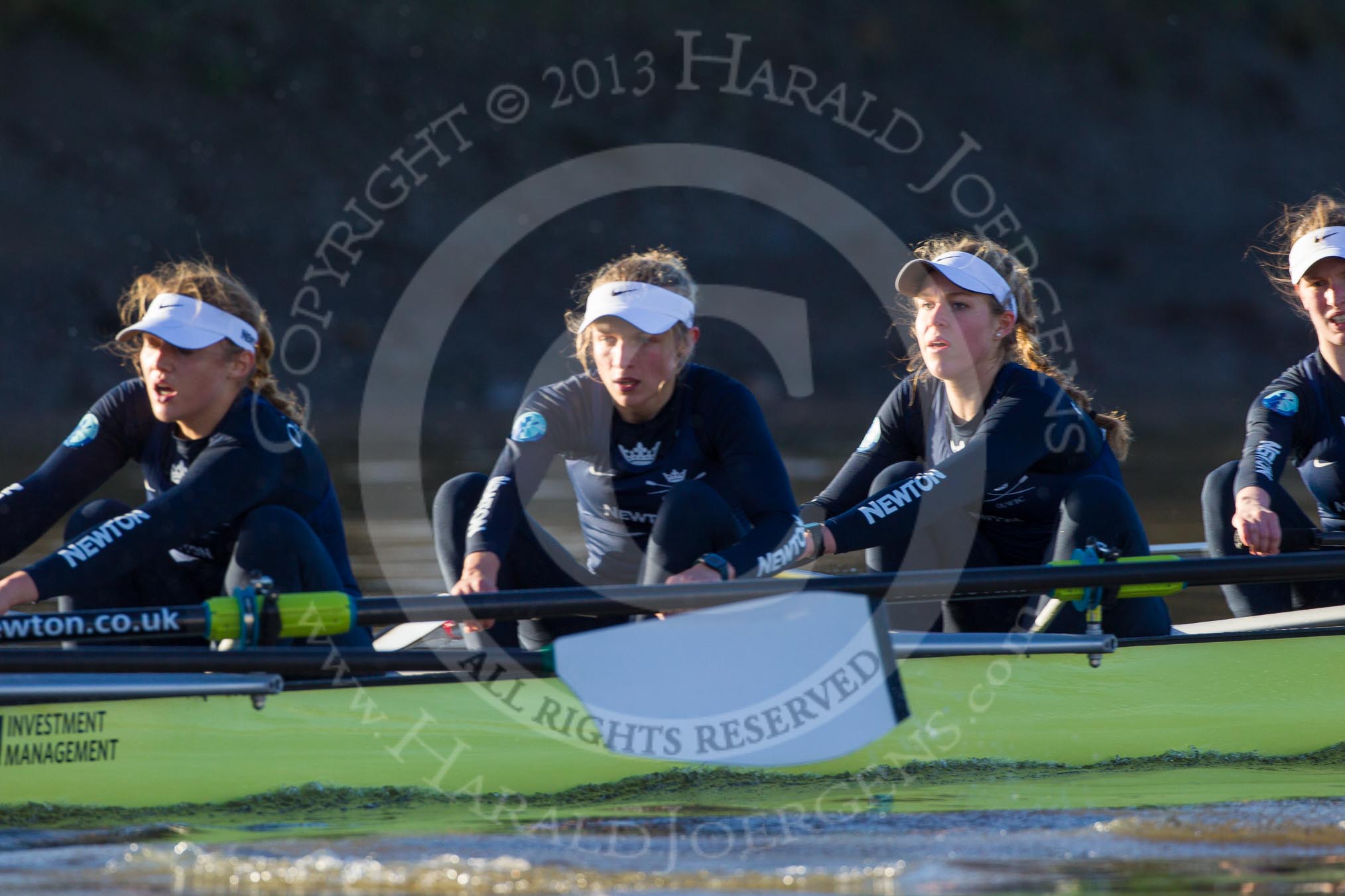 The Boat Race season 2014 - Women's Trial VIIIs (OUWBC, Oxford): Boudicca: 5 Nadine Graedel Iberg, 4 Hannah Roberts, 3 Clare Jamison, 2 Dora Amos..
River Thames between Putney Bridge and Mortlake,
London SW15,

United Kingdom,
on 19 December 2013 at 12:51, image #134