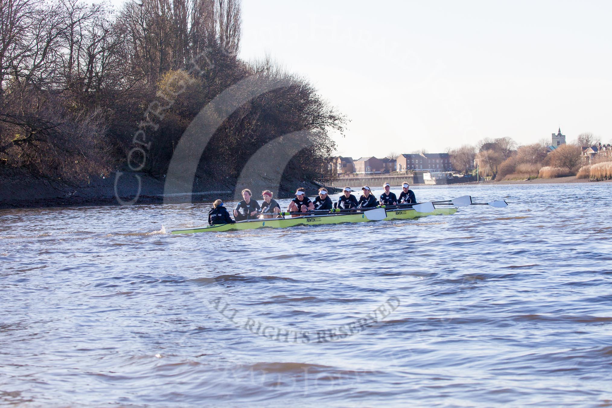 Photo 1312191252075D24027HaraldJoergens The Boat Race season 2014 - Women's Trial VIIIs (OUWBC, Oxford): Boudicca: Cox Erin Wysocki-Jones, Stroke Anastasia Chitty, 7 Maxie Scheske, 6 Lauren Kedar, 5 Nadine Graedel Iberg, 4 Hannah Roberts, 3 Clare Jamison, 2 Dora Amos, Bow Merel Lefferts..
River Thames between Putney Bridge and Mortlake,
London SW15,
United Kingdom,
on 19 December 2013 at 12:52, image #137