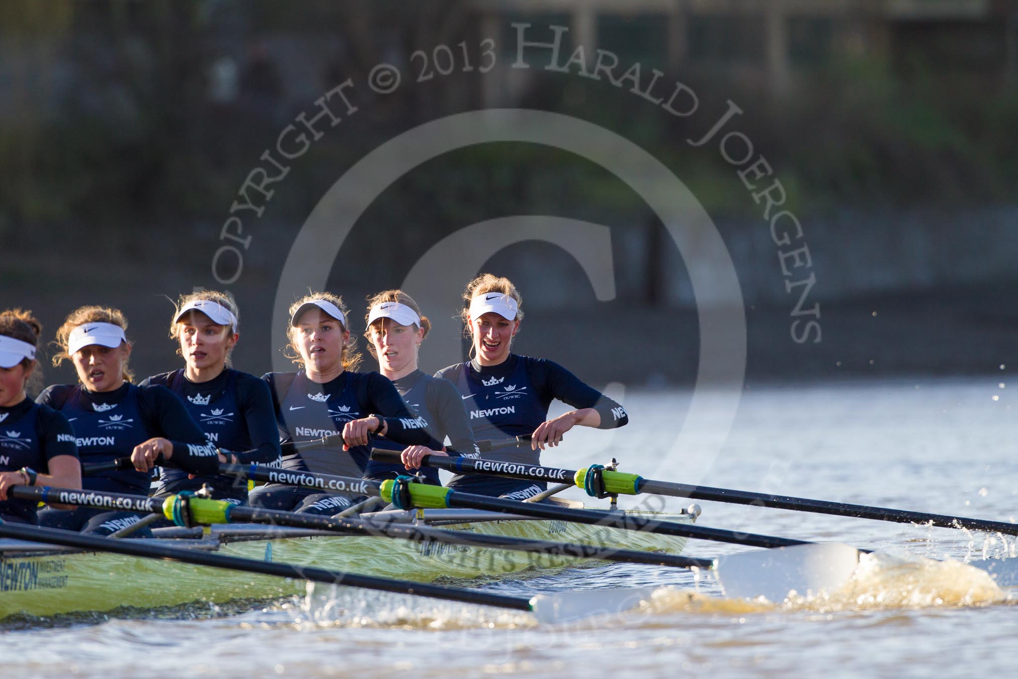 The Boat Race season 2014 - Women's Trial VIIIs (OUWBC, Oxford): Boudicca: 5 Nadine Graedel Iberg, 4 Hannah Roberts, 3 Clare Jamison, 2 Dora Amos, Bow Merel Lefferts..
River Thames between Putney Bridge and Mortlake,
London SW15,

United Kingdom,
on 19 December 2013 at 13:02, image #215