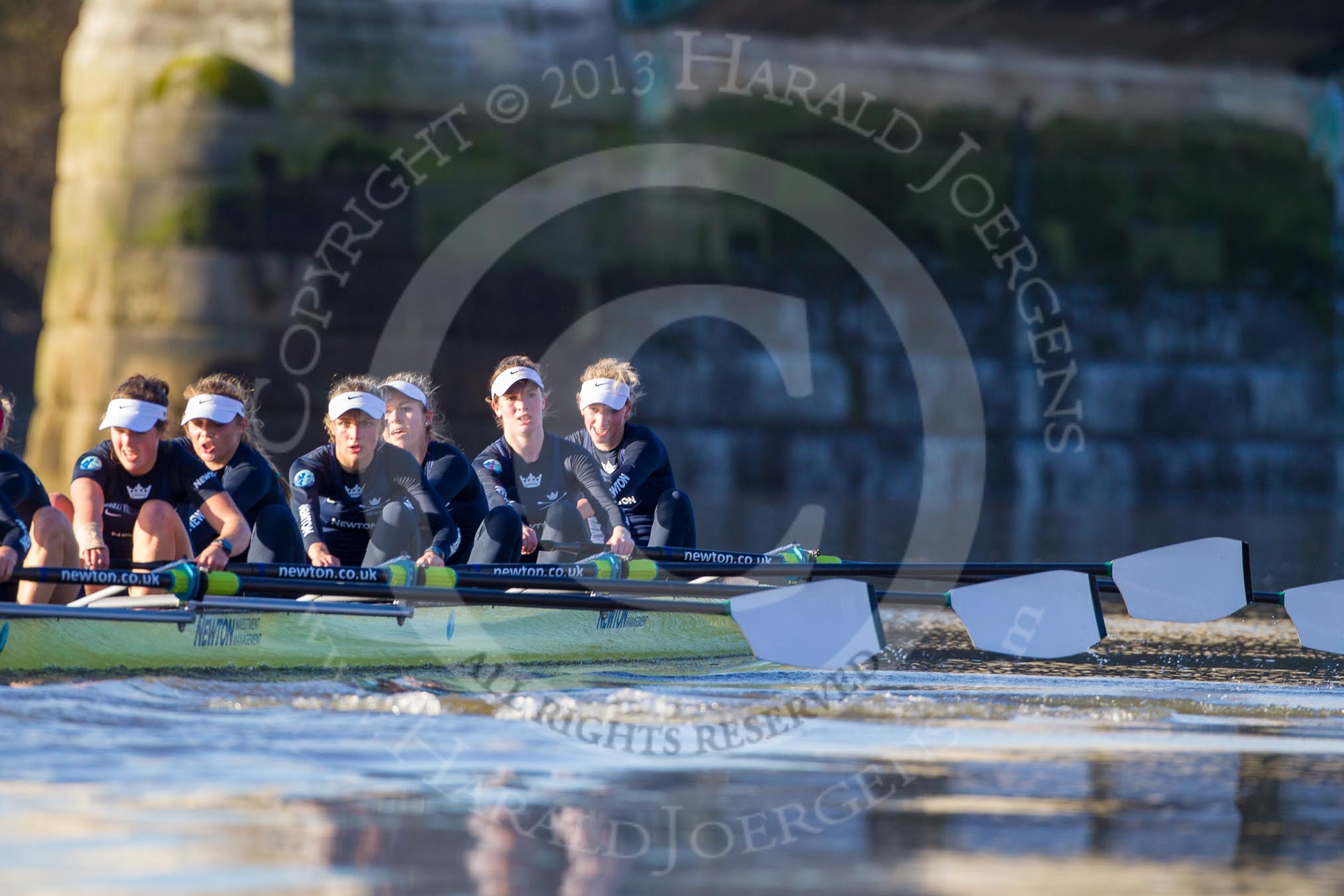 The Boat Race season 2014 - Women's Trial VIIIs (OUWBC, Oxford): Boudicca:  6 Lauren Kedar, 5 Nadine Graedel Iberg, 4 Hannah Roberts, 3 Clare Jamison, 2 Dora Amos, Bow Merel Lefferts..
River Thames between Putney Bridge and Mortlake,
London SW15,

United Kingdom,
on 19 December 2013 at 13:04, image #241