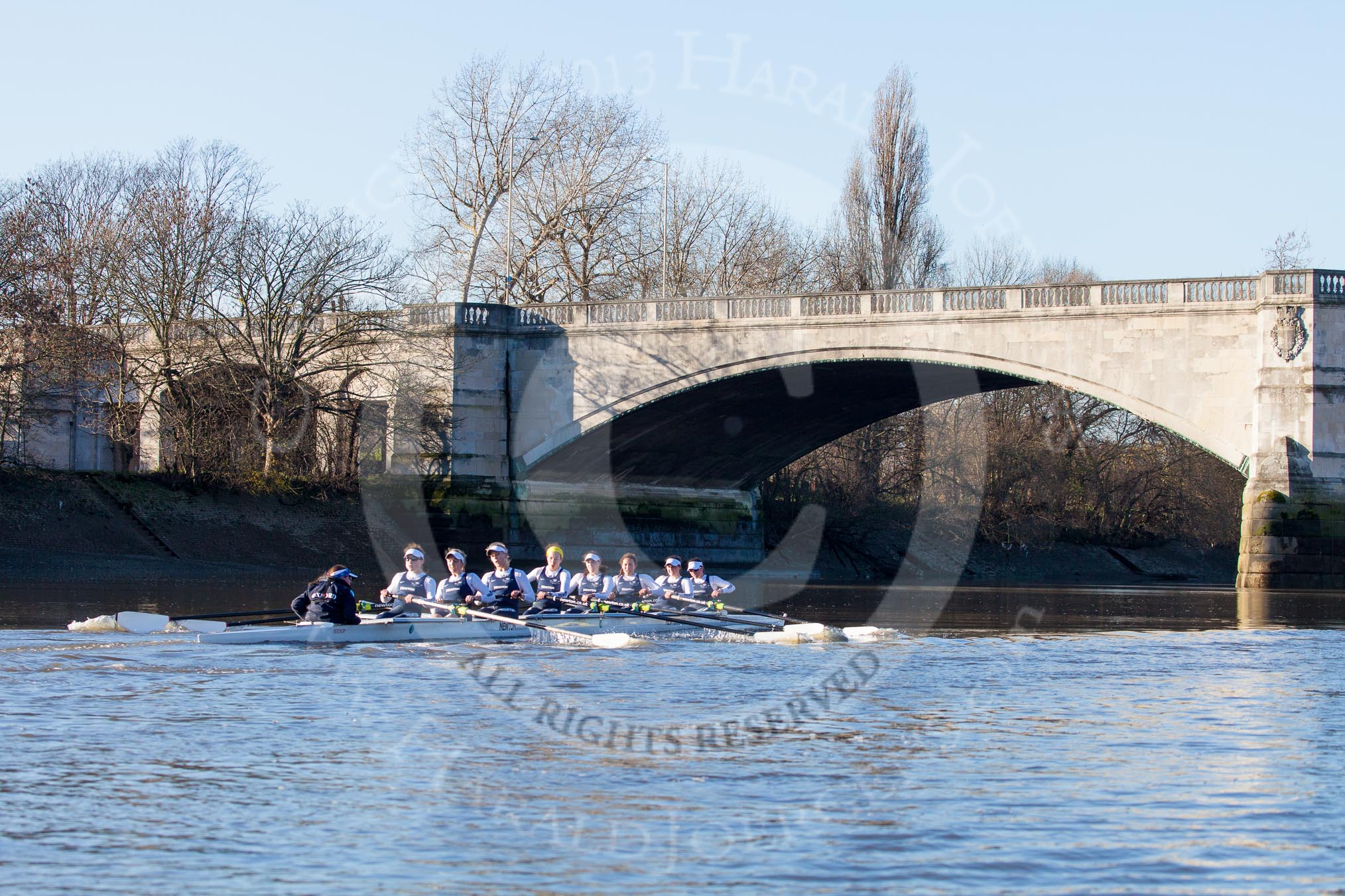 The Boat Race season 2014 - Women's Trial VIIIs (OUWBC, Oxford): Cleopatra: Cox Olivia Cleary, Stroke Laura Savarese, 7 Amber de Vere, 6 Elo Luik, 5 Harriet Keane, 4 Hannah Ledbury, 3 Isabelle Evans, 2 Chloe Farrar, Bow Elizabeth Fenje..
River Thames between Putney Bridge and Mortlake,
London SW15,

United Kingdom,
on 19 December 2013 at 13:04, image #244