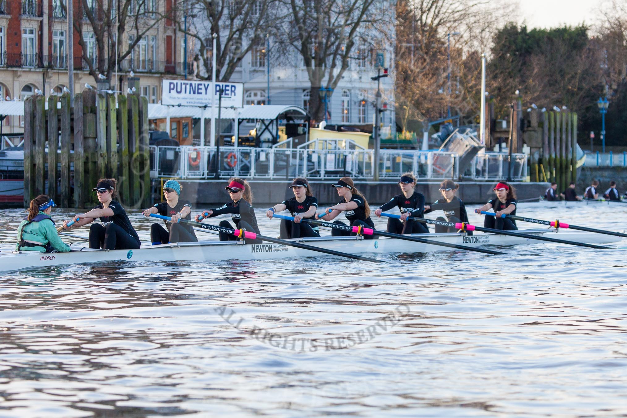 The Boat Race season 2014 - Women's Trial VIIIs(CUWBC, Cambridge): Wink Wink: Cox Priya Crosby, Stroke Melissa Wilson, 7 Jilly Tovey, 6 Fiona Macklin, 5 Caroline Reid, 4 Sara Lackner, 3 Hannah Roberts, 2 Sarah Crowther, Bow Ella Barnard..
River Thames between Putney Bridge and Mortlake,
London SW15,

United Kingdom,
on 19 December 2013 at 14:02, image #302