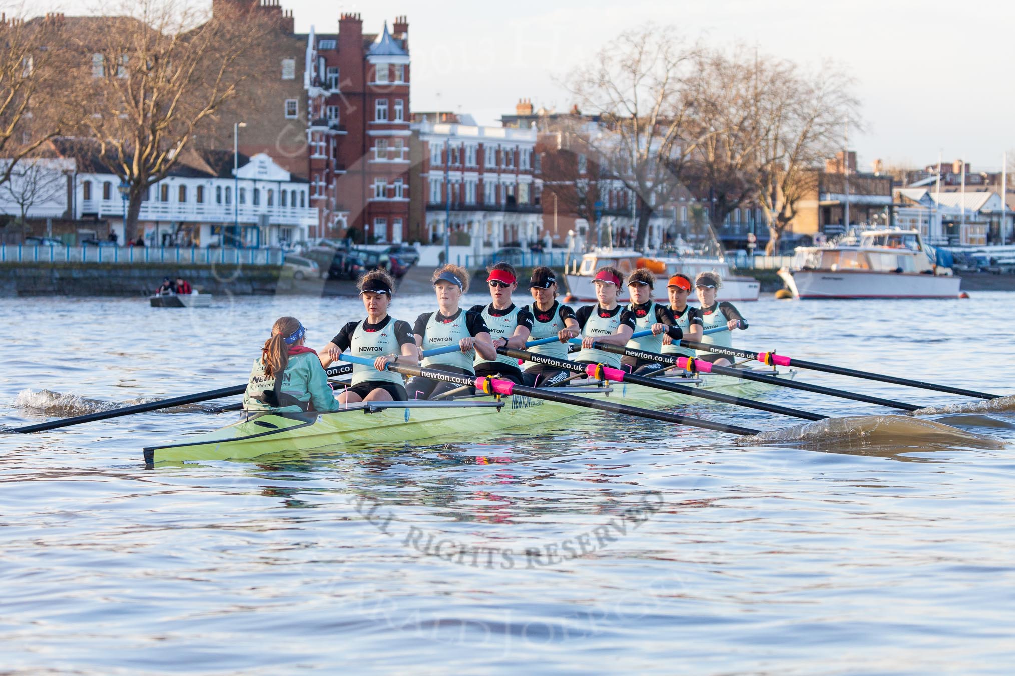 The Boat Race season 2014 - Women's Trial VIIIs(CUWBC, Cambridge): Nudge Nudge: Cox Esther Momcilovic, Stroke Holly Game,7 Izzy Vyvyan, 6 Kate Ashley, 5 Valentina Futoryanova, 4 Catherine Foot, 3 Hannah Evans, 2 Anouska Bartlett, Bow Lottie Meggitt..
River Thames between Putney Bridge and Mortlake,
London SW15,

United Kingdom,
on 19 December 2013 at 14:02, image #303