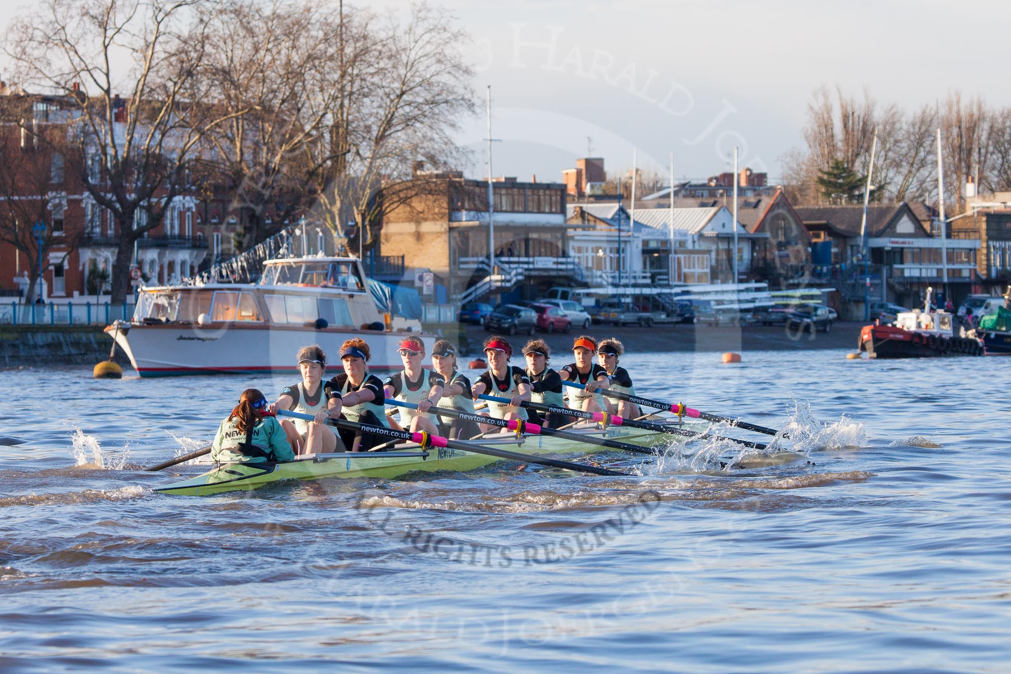 The Boat Race season 2014 - Women's Trial VIIIs(CUWBC, Cambridge): Nudge Nudge: Cox Esther Momcilovic, Stroke Holly Game,7 Izzy Vyvyan, 6 Kate Ashley, 5 Valentina Futoryanova, 4 Catherine Foot, 3 Hannah Evans, 2 Anouska Bartlett, Bow Lottie Meggitt..
River Thames between Putney Bridge and Mortlake,
London SW15,

United Kingdom,
on 19 December 2013 at 14:02, image #308