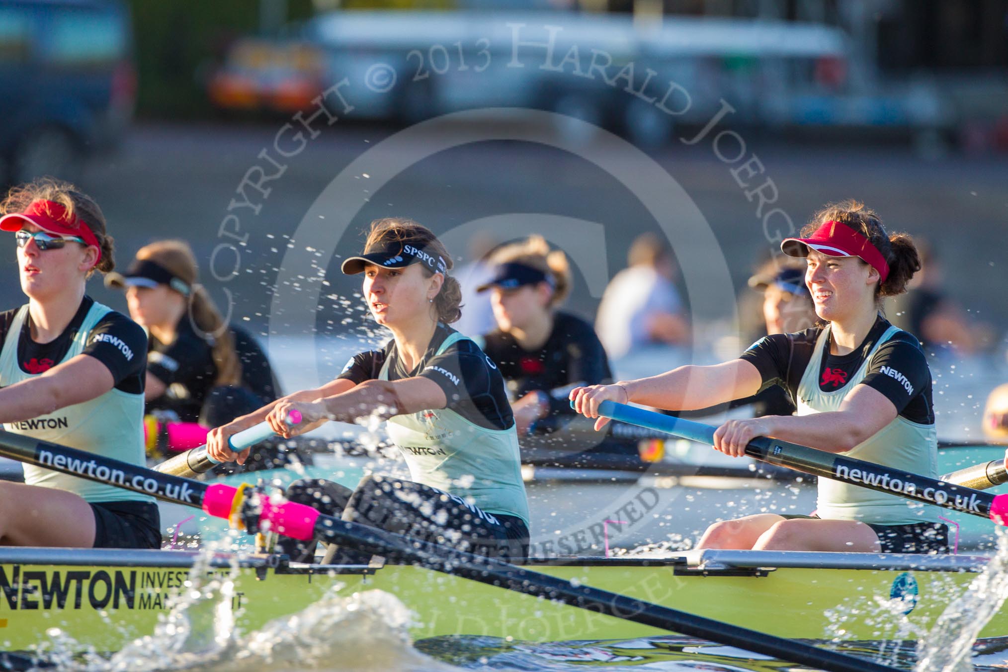 The Boat Race season 2014 - Women's Trial VIIIs(CUWBC, Cambridge): Nudge Nudge: 6 Kate Ashley, 5 Valentina Futoryanova, 4 Catherine Foot..
River Thames between Putney Bridge and Mortlake,
London SW15,

United Kingdom,
on 19 December 2013 at 14:03, image #329