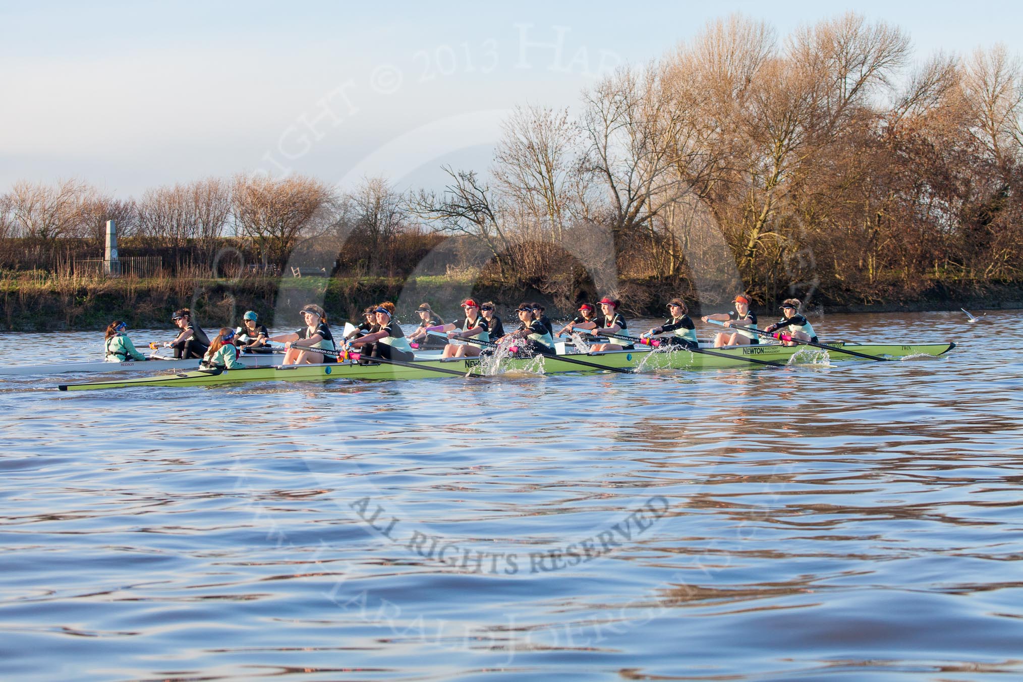 The Boat Race season 2014 - Women's Trial VIIIs(CUWBC, Cambridge): Nudge Nudge vs Wink Wink..
River Thames between Putney Bridge and Mortlake,
London SW15,

United Kingdom,
on 19 December 2013 at 14:06, image #375