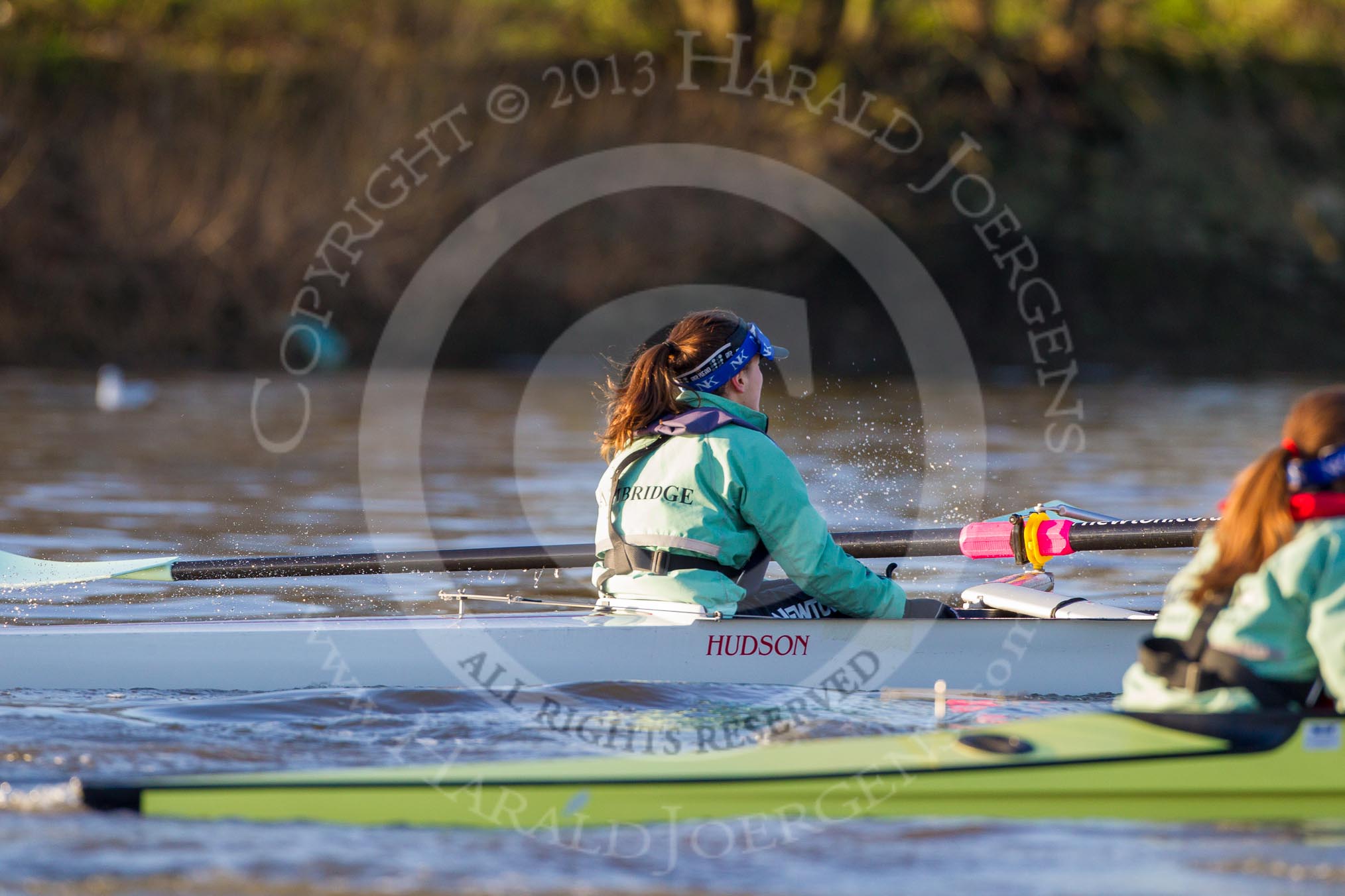 The Boat Race season 2014 - Women's Trial VIIIs(CUWBC, Cambridge): Wink Wink: Cox Priya Crosby..
River Thames between Putney Bridge and Mortlake,
London SW15,

United Kingdom,
on 19 December 2013 at 14:06, image #376