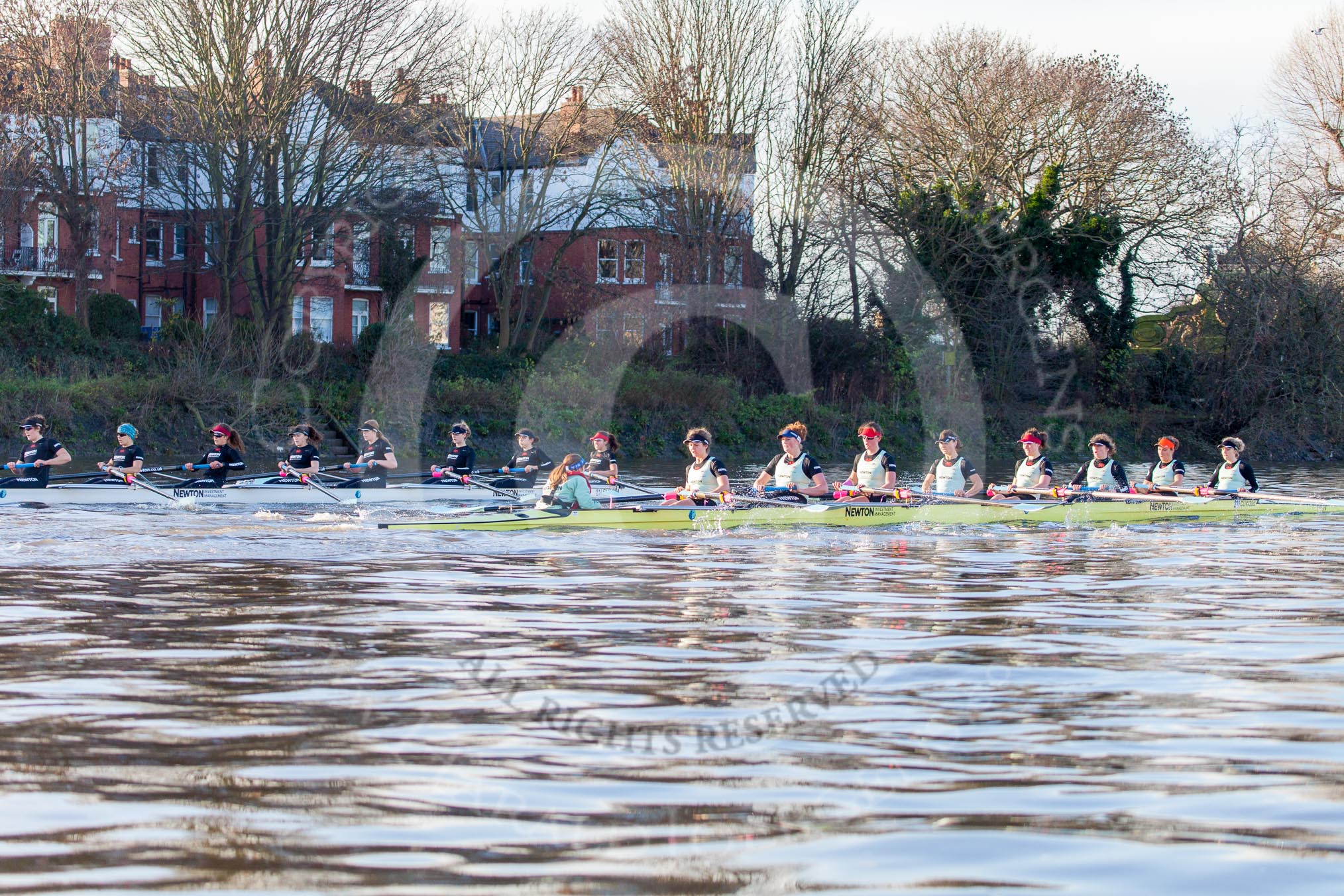 The Boat Race season 2014 - Women's Trial VIIIs(CUWBC, Cambridge): Nudge Nudge vs Wink Wink.
River Thames between Putney Bridge and Mortlake,
London SW15,

United Kingdom,
on 19 December 2013 at 14:09, image #399