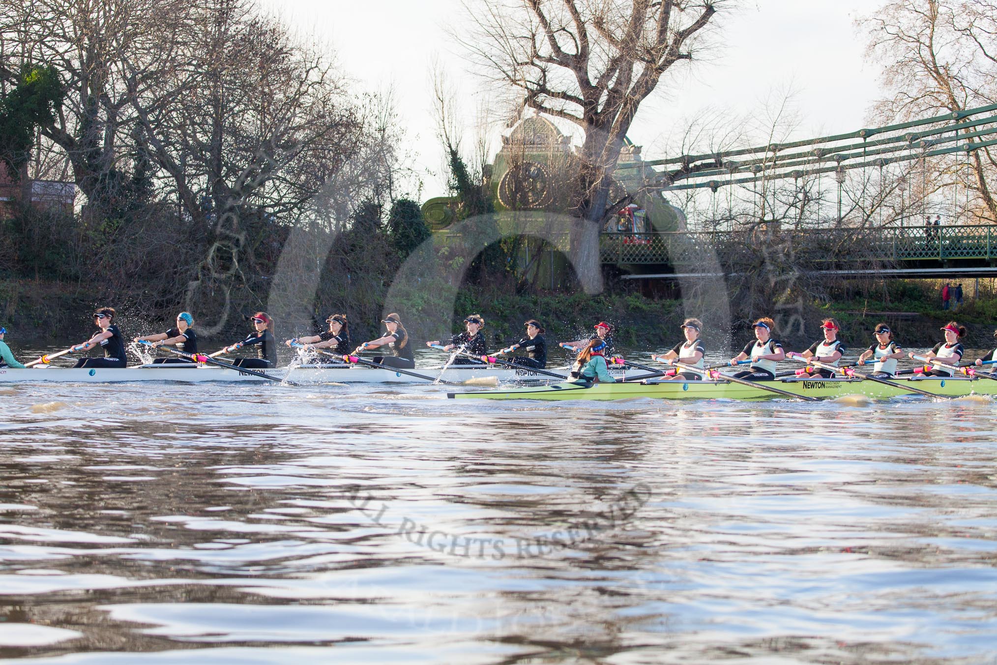 The Boat Race season 2014 - Women's Trial VIIIs(CUWBC, Cambridge): Nudge Nudge vs Wink Wink..
River Thames between Putney Bridge and Mortlake,
London SW15,

United Kingdom,
on 19 December 2013 at 14:09, image #401