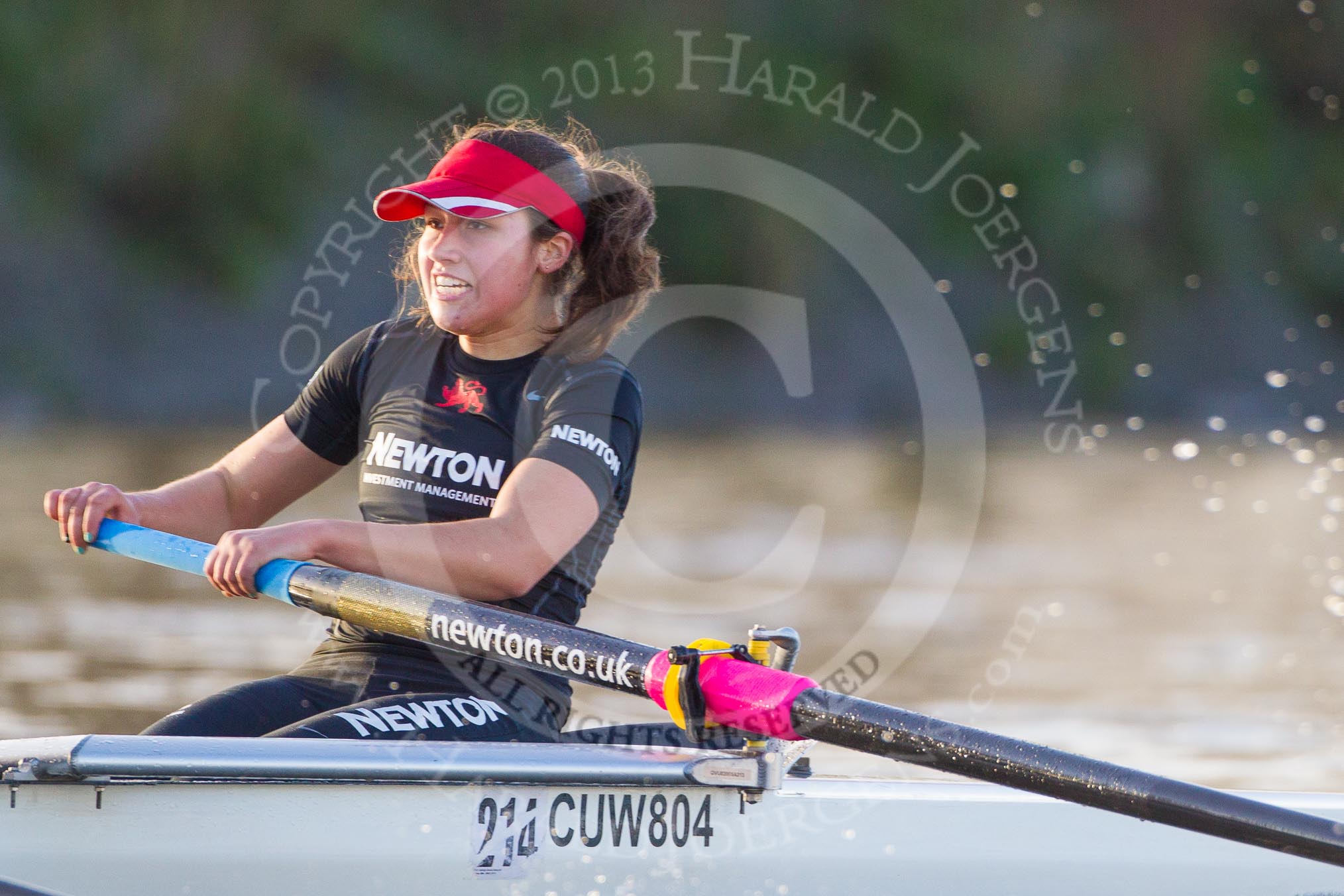 The Boat Race season 2014 - Women's Trial VIIIs(CUWBC, Cambridge): Wink Wink: Bow Ella Barnard..
River Thames between Putney Bridge and Mortlake,
London SW15,

United Kingdom,
on 19 December 2013 at 14:10, image #407
