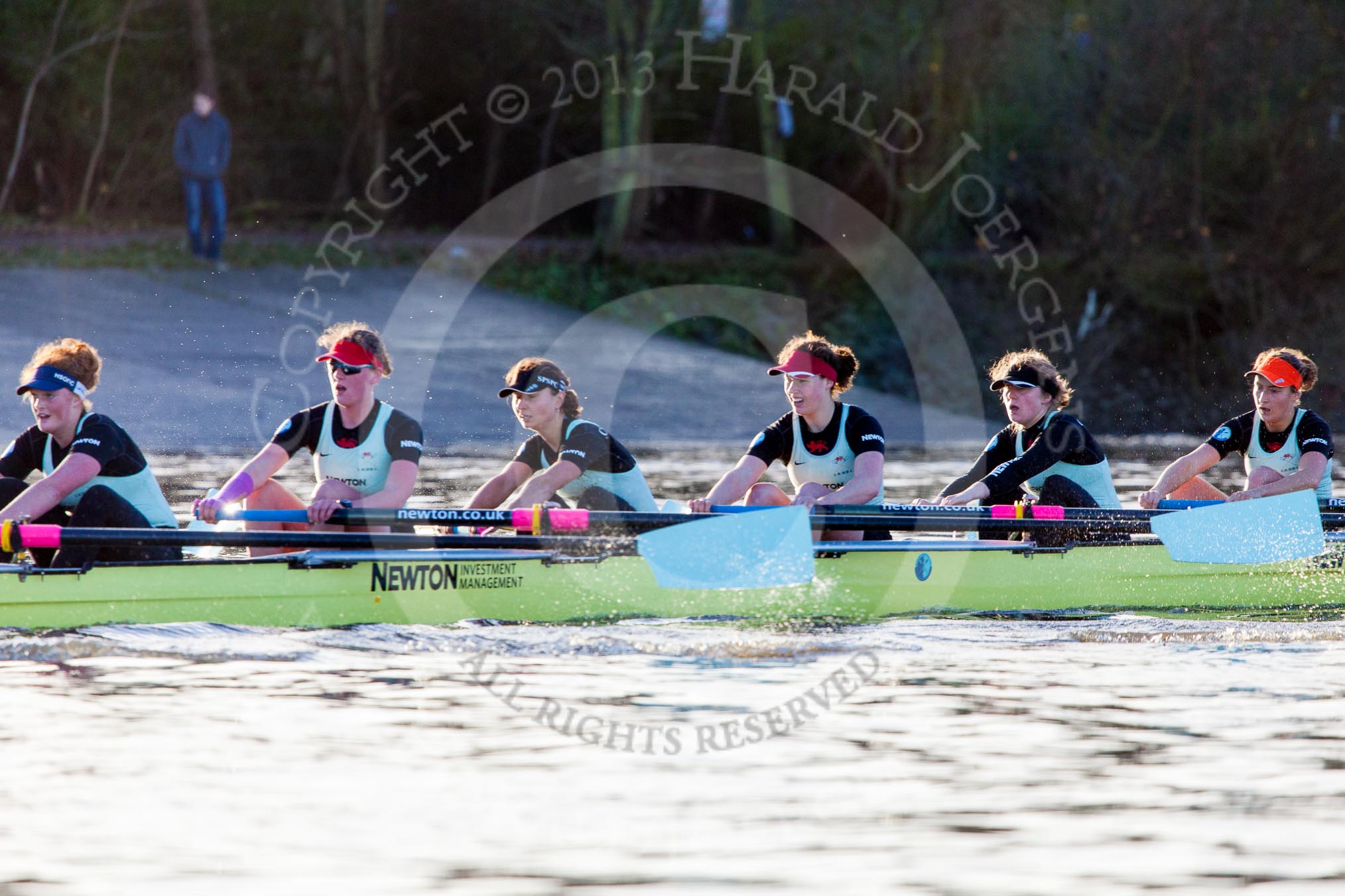 The Boat Race season 2014 - Women's Trial VIIIs(CUWBC, Cambridge): Nudge Nudge: 7 Izzy Vyvyan, 6 Kate Ashley, 5 Valentina Futoryanova, 4 Catherine Foot, 3 Hannah Evans, 2 Anouska Bartlett..
River Thames between Putney Bridge and Mortlake,
London SW15,

United Kingdom,
on 19 December 2013 at 14:11, image #412