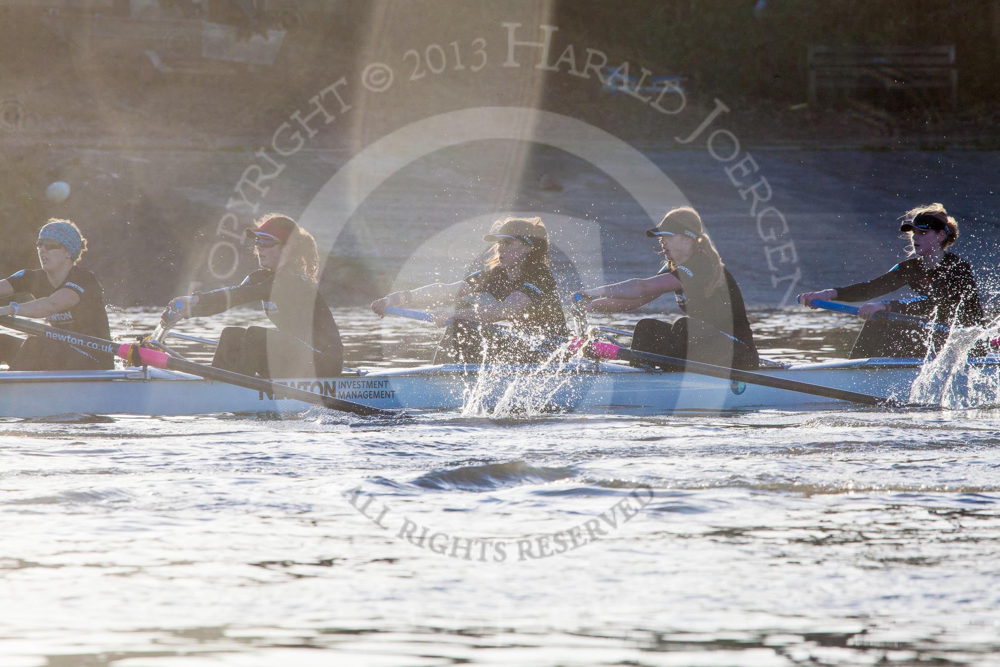 The Boat Race season 2014 - Women's Trial VIIIs(CUWBC, Cambridge): Wink Wink:  7 Jilly Tovey, 6 Fiona Macklin, 5 Caroline Reid, 4 Sara Lackner, 3 Hannah Roberts..
River Thames between Putney Bridge and Mortlake,
London SW15,

United Kingdom,
on 19 December 2013 at 14:11, image #413