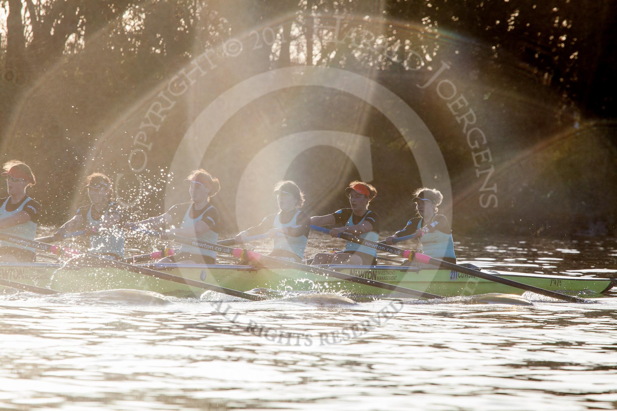 The Boat Race season 2014 - Women's Trial VIIIs(CUWBC, Cambridge): Nudge Nudge: 6 Kate Ashley, 5 Valentina Futoryanova, 4 Catherine Foot, 3 Hannah Evans, 2 Anouska Bartlett, Bow Lottie Meggitt..
River Thames between Putney Bridge and Mortlake,
London SW15,

United Kingdom,
on 19 December 2013 at 14:12, image #415
