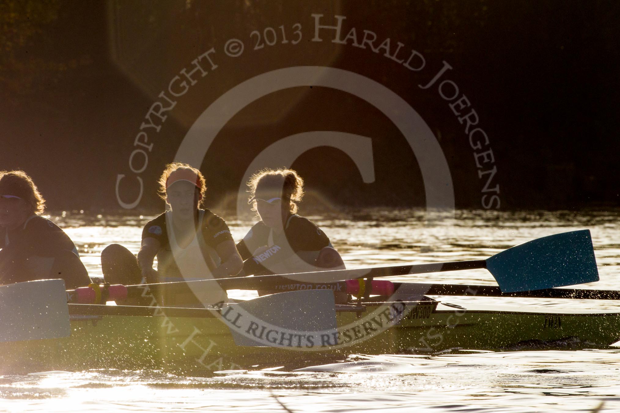The Boat Race season 2014 - Women's Trial VIIIs(CUWBC, Cambridge): Nudge Nudge: 3 Hannah Evans, 2 Anouska Bartlett, Bow Lottie Meggitt..
River Thames between Putney Bridge and Mortlake,
London SW15,

United Kingdom,
on 19 December 2013 at 14:12, image #417