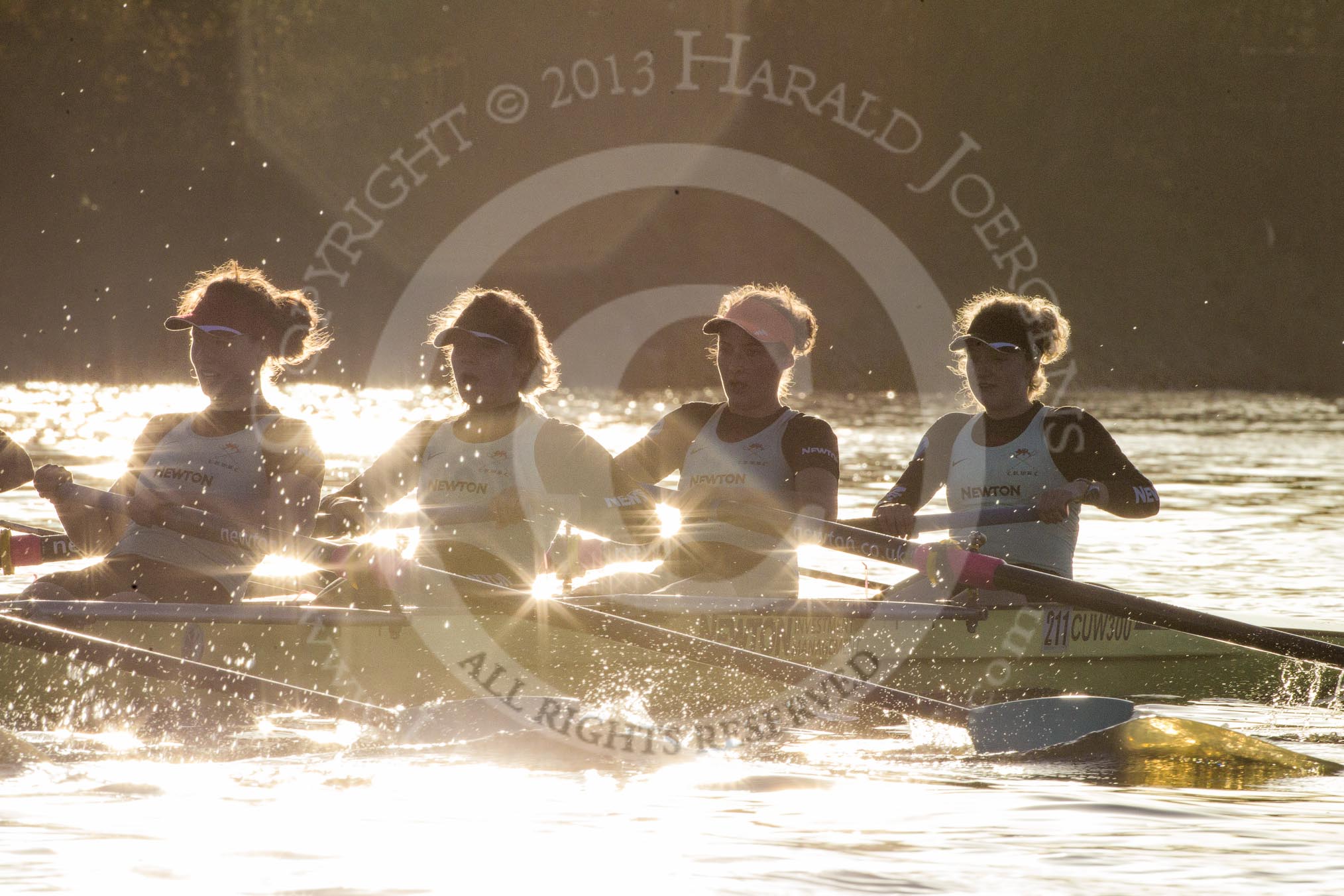 The Boat Race season 2014 - Women's Trial VIIIs(CUWBC, Cambridge): Nudge Nudge: 4 Catherine Foot, 3 Hannah Evans, 2 Anouska Bartlett, Bow Lottie Meggitt..
River Thames between Putney Bridge and Mortlake,
London SW15,

United Kingdom,
on 19 December 2013 at 14:12, image #418