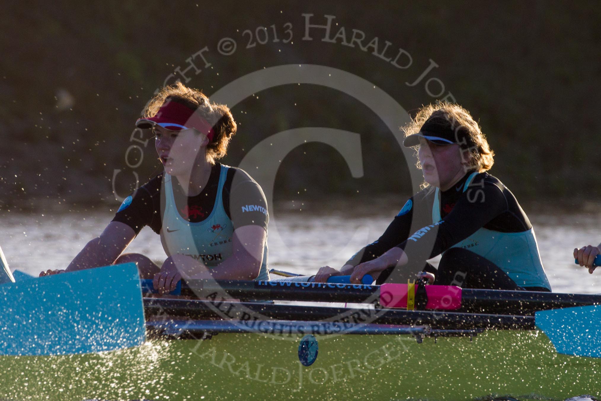 The Boat Race season 2014 - Women's Trial VIIIs(CUWBC, Cambridge): Nudge Nudge:  4 Catherine Foot, 3 Hannah Evans..
River Thames between Putney Bridge and Mortlake,
London SW15,

United Kingdom,
on 19 December 2013 at 14:13, image #430