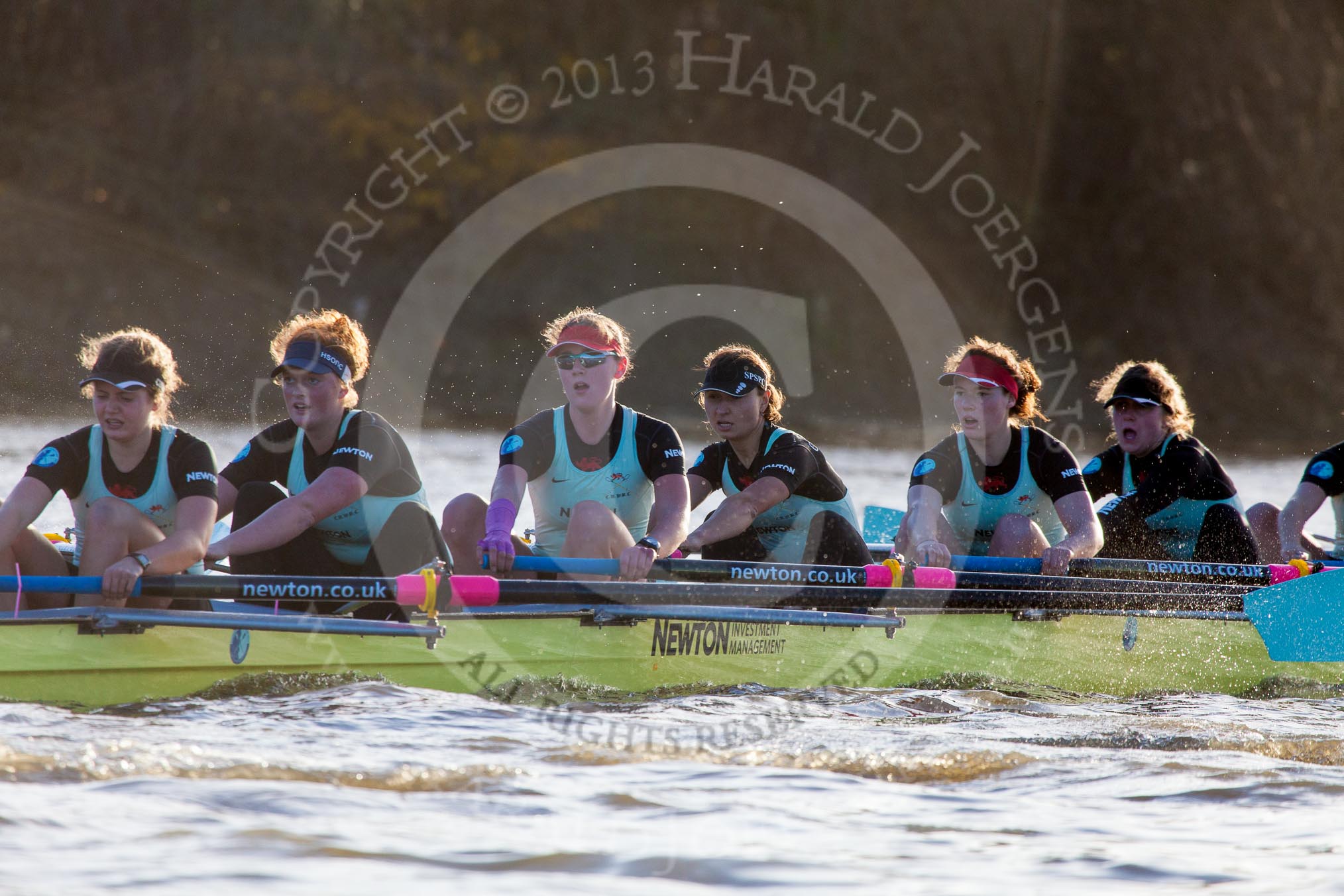 The Boat Race season 2014 - Women's Trial VIIIs(CUWBC, Cambridge): Nudge Nudge: Stroke Holly Game,7 Izzy Vyvyan, 6 Kate Ashley, 5 Valentina Futoryanova, 4 Catherine Foot, 3 Hannah Evans, 2 Anouska Bartlett..
River Thames between Putney Bridge and Mortlake,
London SW15,

United Kingdom,
on 19 December 2013 at 14:14, image #443