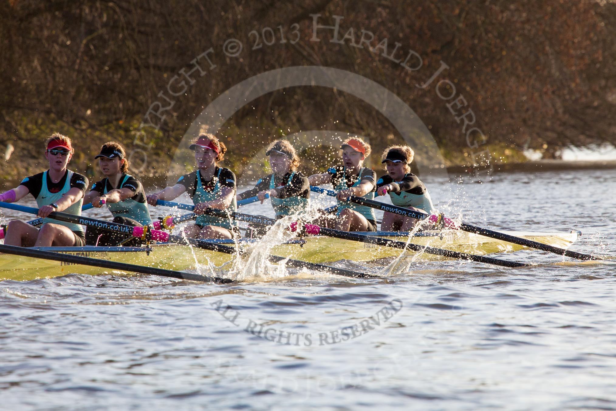 The Boat Race season 2014 - Women's Trial VIIIs(CUWBC, Cambridge): Nudge Nudge: 6 Kate Ashley, 5 Valentina Futoryanova, 4 Catherine Foot, 3 Hannah Evans, 2 Anouska Bartlett, Bow Lottie Meggitt..
River Thames between Putney Bridge and Mortlake,
London SW15,

United Kingdom,
on 19 December 2013 at 14:15, image #447