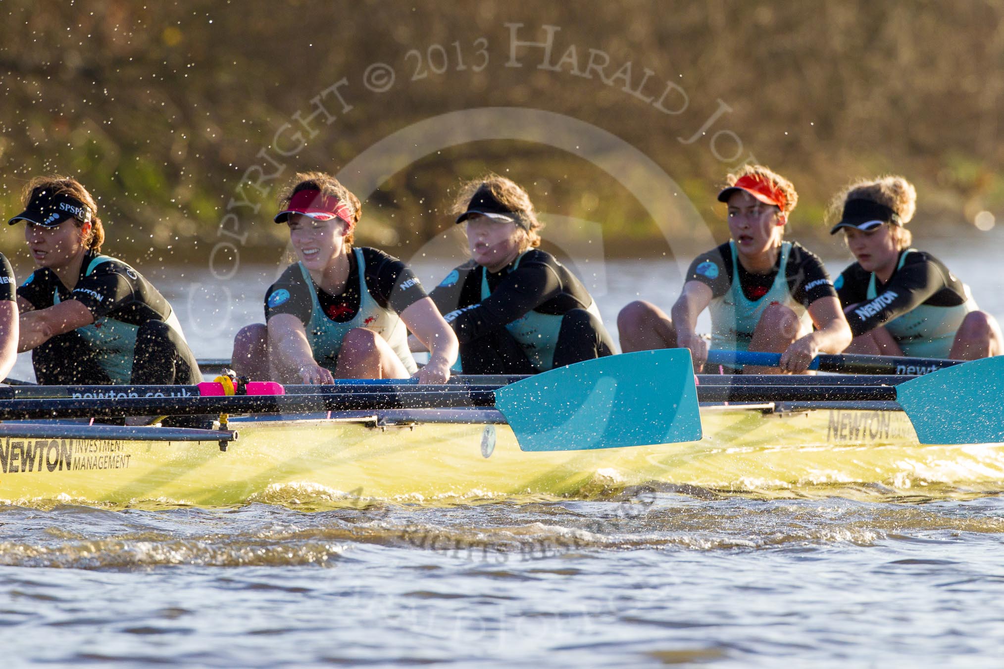 The Boat Race season 2014 - Women's Trial VIIIs(CUWBC, Cambridge): Nudge Nudge: 5 Valentina Futoryanova, 4 Catherine Foot, 3 Hannah Evans, 2 Anouska Bartlett, Bow Lottie Meggitt..
River Thames between Putney Bridge and Mortlake,
London SW15,

United Kingdom,
on 19 December 2013 at 14:15, image #449