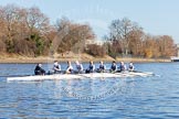 The Boat Race season 2014 - Women's Trial VIIIs (OUWBC, Oxford): Cleopatra: Cox Olivia Cleary, Stroke Laura Savarese, 7 Amber de Vere, 6 Elo Luik, 5 Harriet Keane, 4 Hannah Ledbury, 3 Isabelle Evans, 2 Chloe Farrar, Bow Elizabeth Fenje..
River Thames between Putney Bridge and Mortlake,
London SW15,

United Kingdom,
on 19 December 2013 at 12:32, image #25
