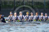 The Boat Race season 2014 - Women's Trial VIIIs (OUWBC, Oxford): Cleopatra: Cox Olivia Cleary, Stroke Laura Savarese, 7 Amber de Vere, 6 Elo Luik, 5 Harriet Keane, 4 Hannah Ledbury, 3 Isabelle Evans, 2 Chloe Farrar., Bow Elizabeth Fenje..
River Thames between Putney Bridge and Mortlake,
London SW15,

United Kingdom,
on 19 December 2013 at 12:38, image #46