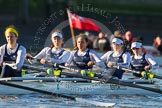 The Boat Race season 2014 - Women's Trial VIIIs (OUWBC, Oxford): Cleopatra:  5 Harriet Keane, 4 Hannah Ledbury, 3 Isabelle Evans, 2 Chloe Farrar, Bow Elizabeth Fenje..
River Thames between Putney Bridge and Mortlake,
London SW15,

United Kingdom,
on 19 December 2013 at 12:39, image #47