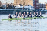 The Boat Race season 2014 - Women's Trial VIIIs (OUWBC, Oxford): Boudicca: Cox Erin Wysocki-Jones, Stroke Anastasia Chitty, 7 Maxie Scheske, 6 Lauren Kedar, 5 Nadine Graedel Iberg, 4 Hannah Roberts, 3 Clare Jamison, 2 Dora Amos, Bow Merel Lefferts..
River Thames between Putney Bridge and Mortlake,
London SW15,

United Kingdom,
on 19 December 2013 at 12:41, image #55