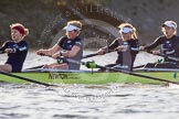 The Boat Race season 2014 - Women's Trial VIIIs (OUWBC, Oxford): Boudicca:  7 Maxie Scheske, 6 Lauren Kedar, 5 Nadine Graedel Iberg, 4 Hannah Roberts..
River Thames between Putney Bridge and Mortlake,
London SW15,

United Kingdom,
on 19 December 2013 at 12:52, image #139