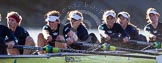 The Boat Race season 2014 - Women's Trial VIIIs (OUWBC, Oxford): Boudicca:  7 Maxie Scheske, 6 Lauren Kedar, 5 Nadine Graedel Iberg, 4 Hannah Roberts, 3 Clare Jamison, 2 Dora Amos..
River Thames between Putney Bridge and Mortlake,
London SW15,

United Kingdom,
on 19 December 2013 at 13:01, image #206