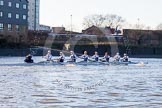 The Boat Race season 2014 - Women's Trial VIIIs (OUWBC, Oxford): Cleopatra: Cox Olivia Cleary, Stroke Laura Savarese, 7 Amber de Vere, 6 Elo Luik, 5 Harriet Keane, 4 Hannah Ledbury, 3 Isabelle Evans, 2 Chloe Farrar, Bow Elizabeth Fenje..
River Thames between Putney Bridge and Mortlake,
London SW15,

United Kingdom,
on 19 December 2013 at 13:03, image #226