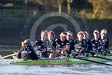 The Boat Race season 2014 - Women's Trial VIIIs (OUWBC, Oxford): Boudicca: Cox Erin Wysocki-Jones, Stroke Anastasia Chitty, 7 Maxie Scheske, 6 Lauren Kedar, 5 Nadine Graedel Iberg, 4 Hannah Roberts, 3 Clare Jamison, 2 Dora Amos, Bow Merel Lefferts..
River Thames between Putney Bridge and Mortlake,
London SW15,

United Kingdom,
on 19 December 2013 at 13:03, image #234