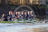 The Boat Race season 2014 - Women's Trial VIIIs (OUWBC, Oxford): Boudicca: Cox Erin Wysocki-Jones, Stroke Anastasia Chitty, 7 Maxie Scheske, 6 Lauren Kedar, 5 Nadine Graedel Iberg, 4 Hannah Roberts, 3 Clare Jamison, 2 Dora Amos, Bow Merel Lefferts..
River Thames between Putney Bridge and Mortlake,
London SW15,

United Kingdom,
on 19 December 2013 at 13:04, image #237