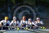 The Boat Race season 2014 - Women's Trial VIIIs (OUWBC, Oxford): Cleopatra:  5 Harriet Keane, 4 Hannah Ledbury, 3 Isabelle Evans, 2 Chloe Farrar, Bow Elizabeth Fenje..
River Thames between Putney Bridge and Mortlake,
London SW15,

United Kingdom,
on 19 December 2013 at 13:05, image #250