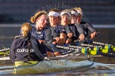 The Boat Race season 2014 - Women's Trial VIIIs (OUWBC, Oxford): Boudicca: Cox Erin Wysocki-Jones, Stroke Anastasia Chitty, 6 Lauren Kedar, 4 Hannah Roberts, 2 Dora Amos, Bow Merel Lefferts..
River Thames between Putney Bridge and Mortlake,
London SW15,

United Kingdom,
on 19 December 2013 at 13:05, image #253