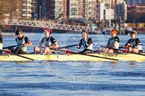 The Boat Race season 2014 - Women's Trial VIIIs(CUWBC, Cambridge): Nudge Nudge: 5 Valentina Futoryanova, 4 Catherine Foot, 3 Hannah Evans, 2 Anouska Bartlett, Bow Lottie Meggitt..
River Thames between Putney Bridge and Mortlake,
London SW15,

United Kingdom,
on 19 December 2013 at 13:48, image #267