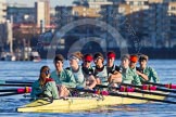 The Boat Race season 2014 - Women's Trial VIIIs(CUWBC, Cambridge): Nudge Nudge: Cox Esther Momcilovic, Stroke Holly Game,7 Izzy Vyvyan, 6 Kate Ashley, 5 Valentina Futoryanova, 4 Catherine Foot, 3 Hannah Evans, 2 Anouska Bartlett, Bow Lottie Meggitt..
River Thames between Putney Bridge and Mortlake,
London SW15,

United Kingdom,
on 19 December 2013 at 13:49, image #282