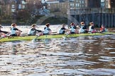 The Boat Race season 2014 - Women's Trial VIIIs(CUWBC, Cambridge): Nudge Nudge: Cox Esther Momcilovic, Stroke Holly Game,7 Izzy Vyvyan, 6 Kate Ashley, 5 Valentina Futoryanova, 4 Catherine Foot, 3 Hannah Evans, 2 Anouska Bartlett, Bow Lottie Meggitt..
River Thames between Putney Bridge and Mortlake,
London SW15,

United Kingdom,
on 19 December 2013 at 13:56, image #293